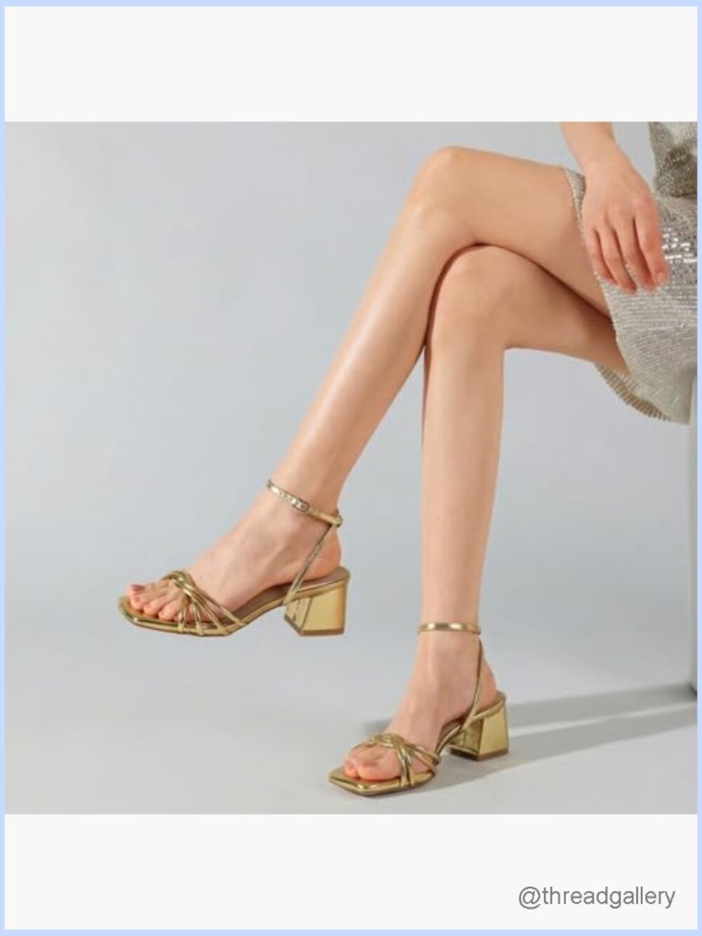 Chunky Block Heel Sandals, Square Open Toe, Ankle Strap, 2 inch Heel, Faux - Picture 2 of 7